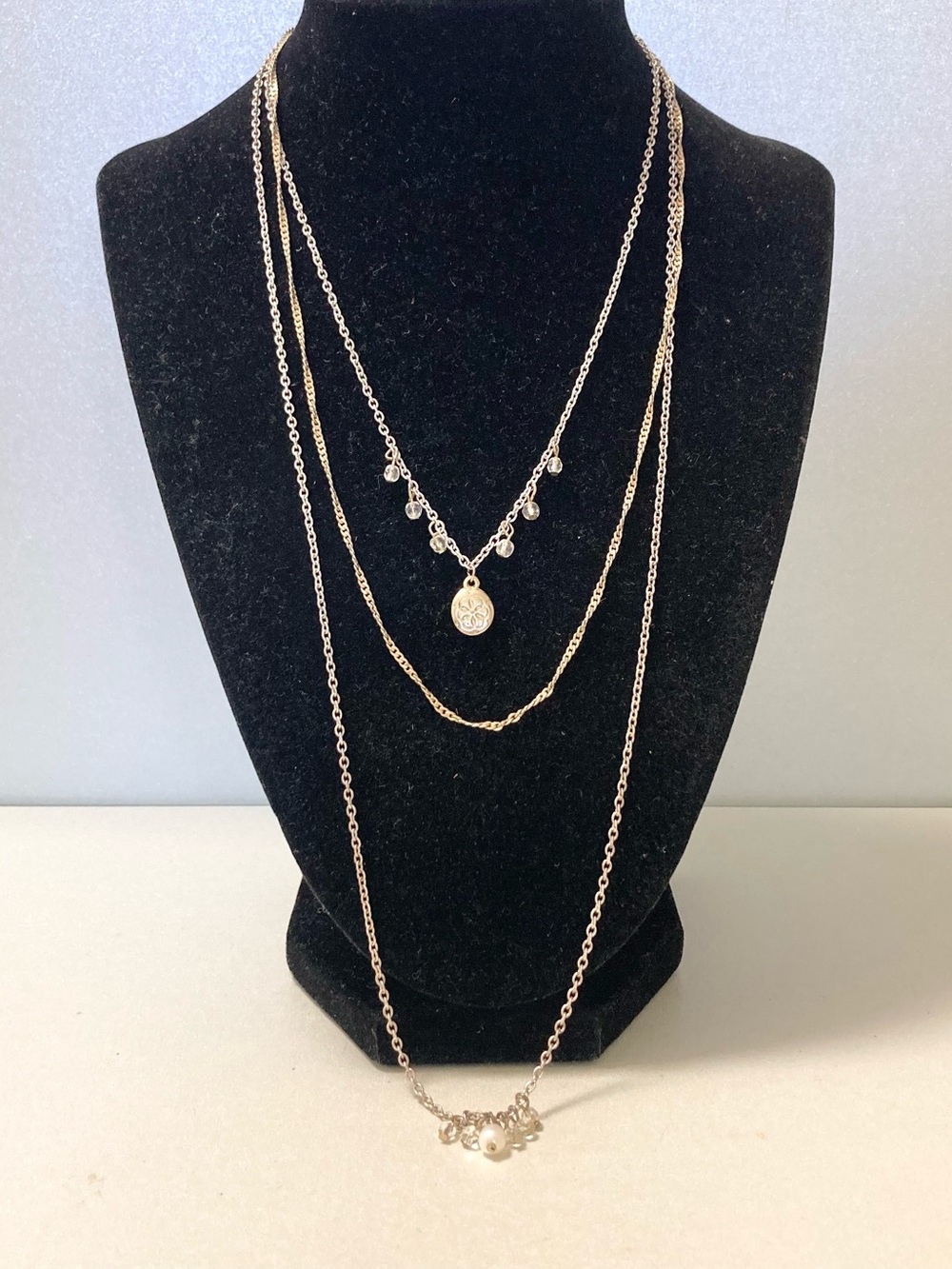 Layered Gold silver Tone Multi-Strand preloved chain Necklace with Charms